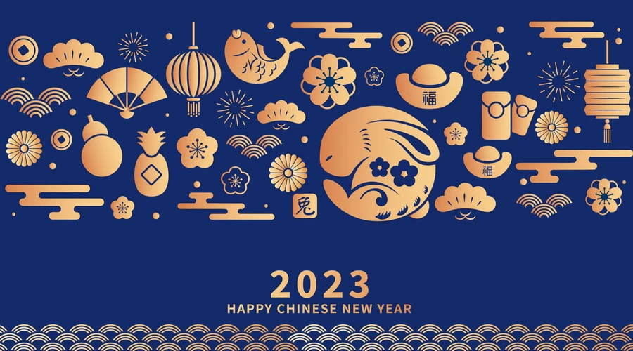 创意2023年兔年新年春节元旦喜庆节日插画海报模板AI矢量设计素材【051】